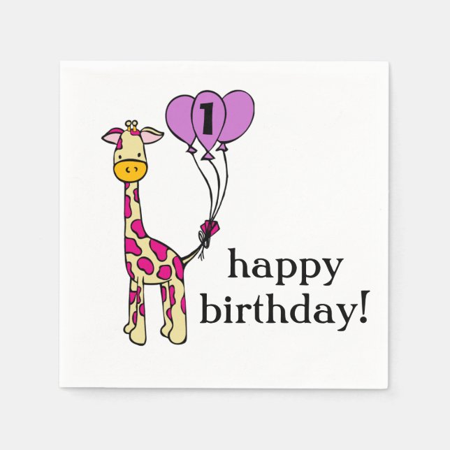 Cute Giraffe - Birthday Napkins - Customization Pappersservett (Framsidan)