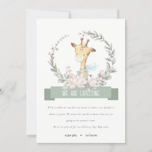 Cute Giraffe Blommigt Baby Gravid Meddelande om  Inbjudningar