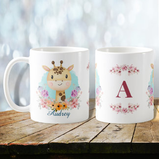 Cute Giraffe-Blommigten, Personlig av typen monogr Kaffemugg