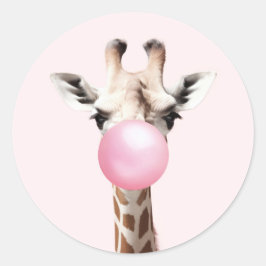 Cute Giraffe Blowing Rosa Bubble Gum Stickers Runt Klistermärke