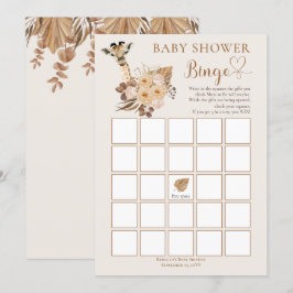 Cute Giraffe Boho, torkade gräs, babyskor Bingo Inbjudningar