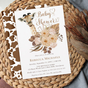 Cute Giraffe Boho, torkade gräs, babyskor Invita Inbjudningar