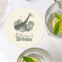 Cute Giraffe Botanical Animal Birthday Party Underlägg Papper Rund