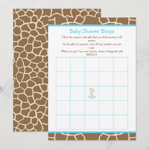 Cute Giraffe Boy Blue Shower Bingo Inbjudningar