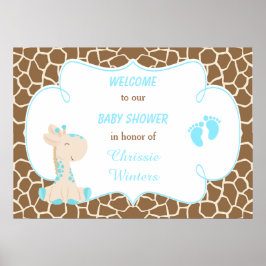 Cute Giraffe Boy Blue Shower Poster