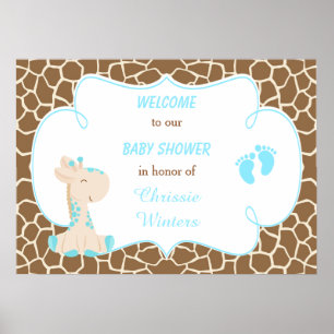 Cute Giraffe Boy Blue Shower Poster