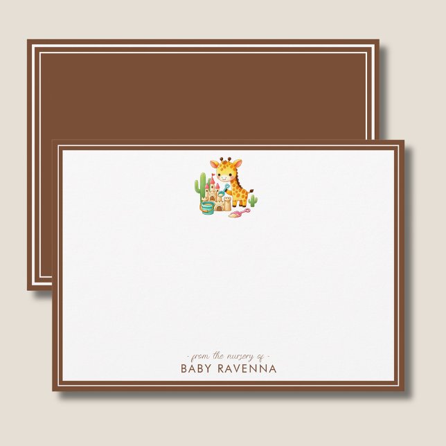 Cute Giraffe Boy Sandcastle Baby Shower Note Card Anteckningskort (Skapare uppladdad)