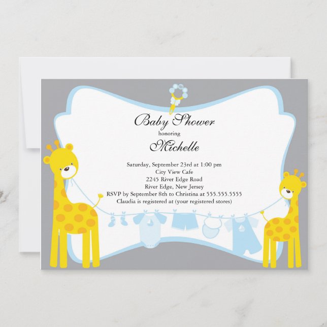 Cute giraffe Boy Shower-inbjudan Inbjudningar (Framsida)