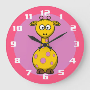 Cute Giraffe Bubble Rosa Stor Klocka