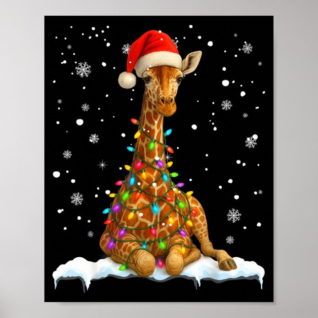 Cute Giraffe Christmas Light Funny Giraffe Lover X Poster (Framsidan)