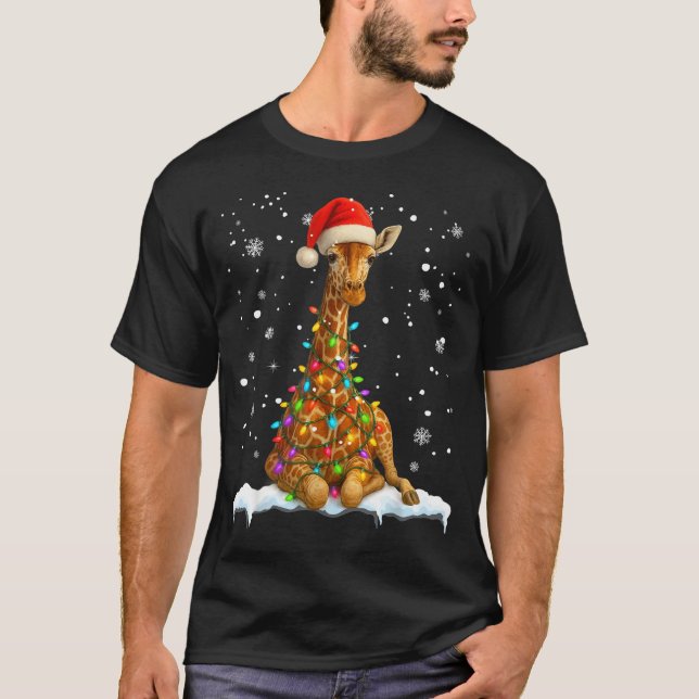 Cute Giraffe Christmas Light Funny Giraffe Lover X T Shirt (Framsida)