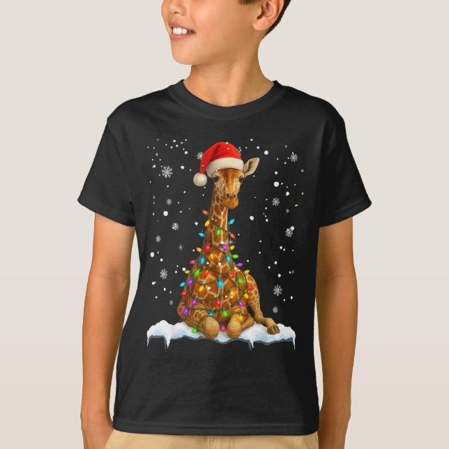 Cute Giraffe Christmas Light Funny Giraffe Lover X T Shirt (Framsida)