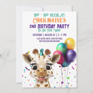 Cute Giraffe Colorful Confetti Barns födelsedag Pa Inbjudningar