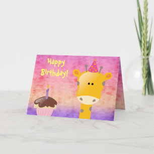 Cute Giraffe & Cupcoa Grattis på födelsedagen Kort