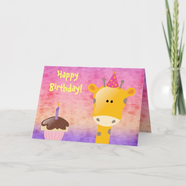 Cute Giraffe & Cupcoa Grattis på födelsedagen Kort (Framsida)
