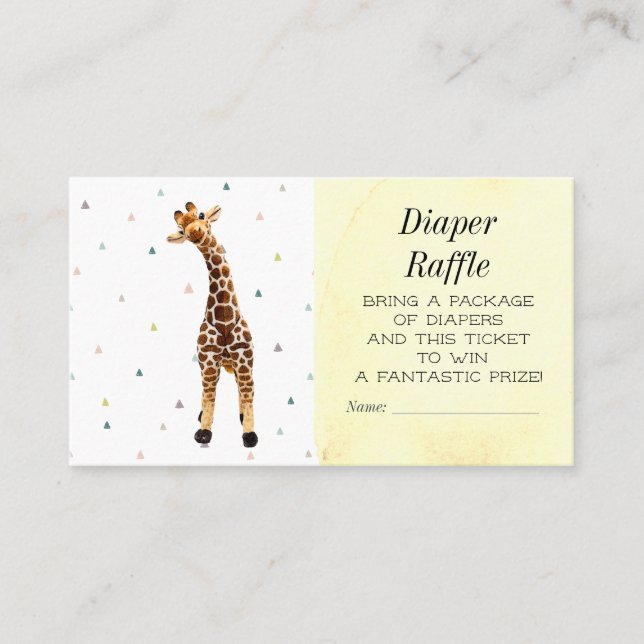 Cute Giraffe Diaper Raffle Baby Shower Biljett (Framsida)