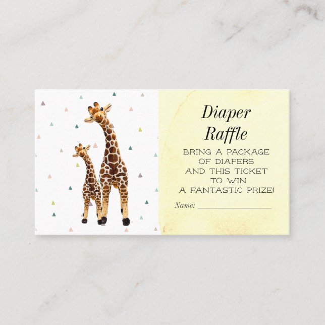 Cute Giraffe Diaper Raffle Baby Shower Biljett (Framsida)