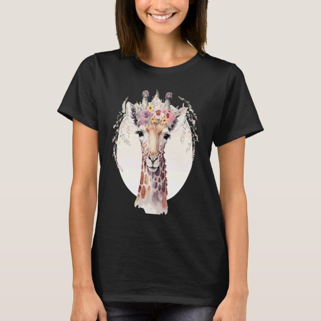 Cute Giraffe Flower Crown Africa Safari Animal T Shirt (Framsida)