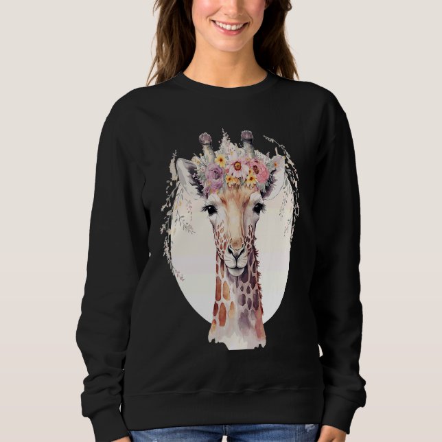 Cute Giraffe Flower Crown Africa Safari Animal T Shirt (Framsida)