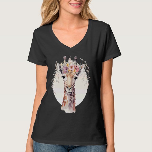 Cute Giraffe Flower Crown Africa Safari Animal T Shirt (Framsida)