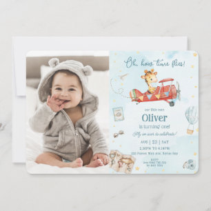 Cute Giraffe Flygplan flyger Äventyr Birthday Phot Inbjudningar