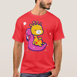 Cute Giraffe Flytande med simming Flamingo Carto T Shirt