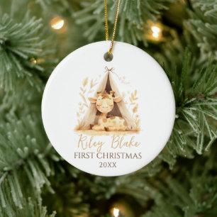 Cute Giraffe Gender Neutral Baby Första jul Julgransprydnad Keramik