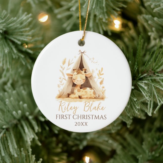 Cute Giraffe Gender Neutral Baby Första jul Julgransprydnad Keramik (Träd)