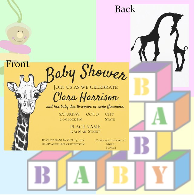 Cute Giraffe Gender Neutral Baby Shower-inbjudan Inbjudningar (Skapare uppladdad)