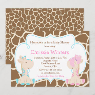 Cute Giraffe Gender Reveal eller Twillingar Baby S Inbjudningar