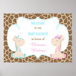 Cute Giraffe Gender Reveal eller Twillingar Baby S Poster
