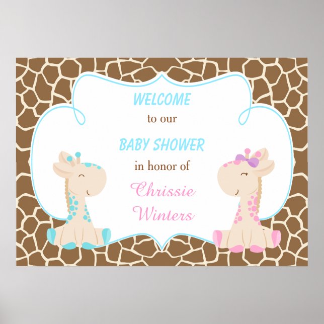 Cute Giraffe Gender Reveal eller Twillingar Baby S Poster (Framsidan)