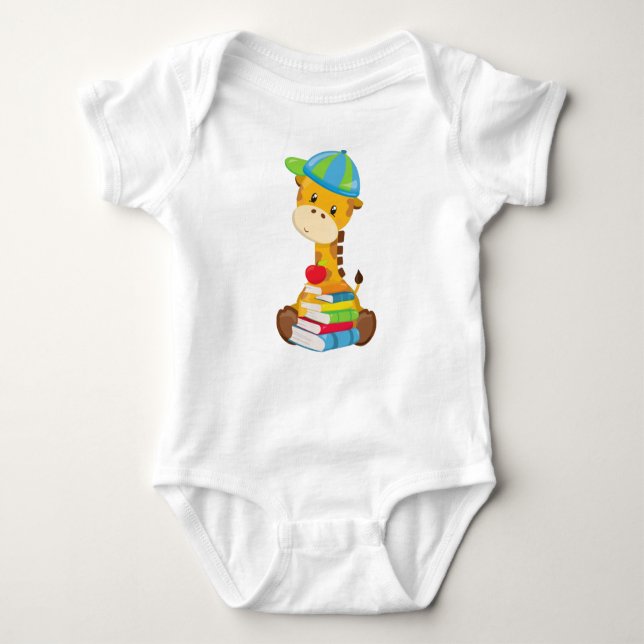 Cute Giraffe, Giraffe som går till skolan i Bokar T Shirt (Framsida)