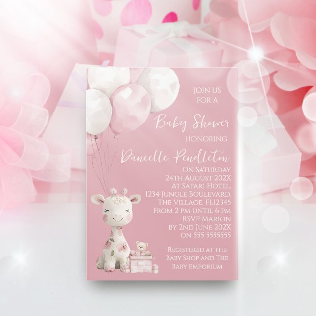 Cute Giraffe Girl Baby Shower Invitation Inbjudningar (Skapare uppladdad)