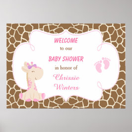 Cute Giraffe Girl Rosa Baby Shower Poster