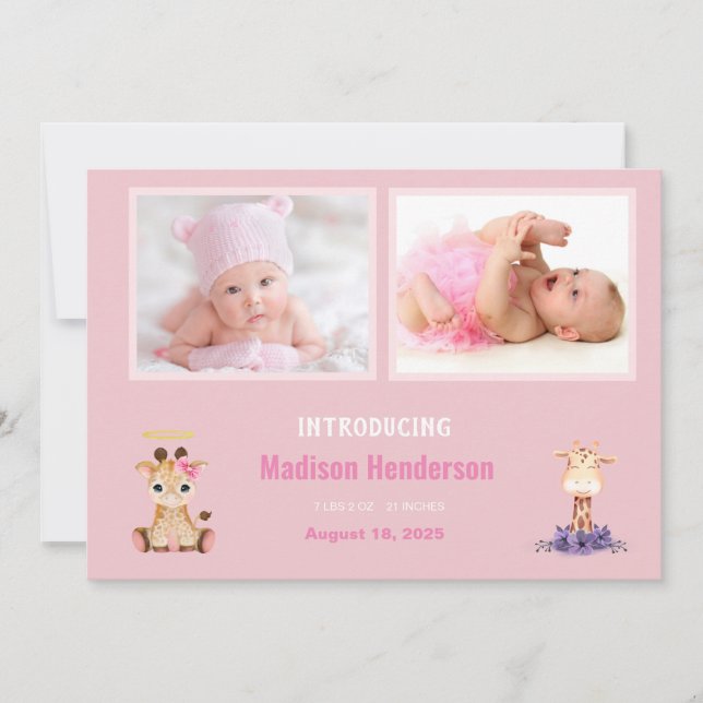 Cute Giraffe Girls Photos Birth Meddelande (Framsida)