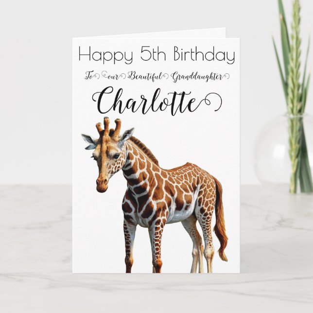 Cute Giraffe Granddotter 5th Birday Card Kort (Framsida)