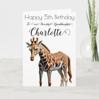 Cute Giraffe Granddotter 5th Birday Card Kort