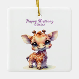 Cute giraffe grattis på födelsedagen julgransprydnad keramik