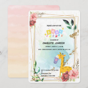 Cute giraffe Hängkläder Blommigt Babydusch Inbjudningar