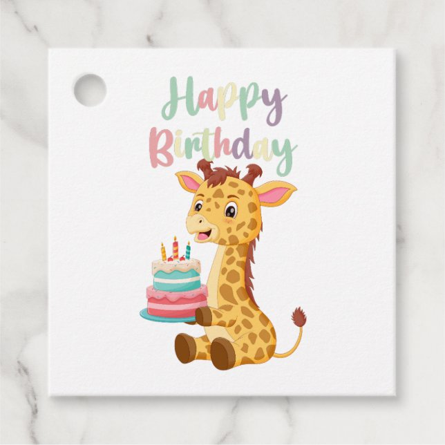 Cute Giraffe Happy Birthday Kids (Personalise) Gåvor Etiketter (Framsida)