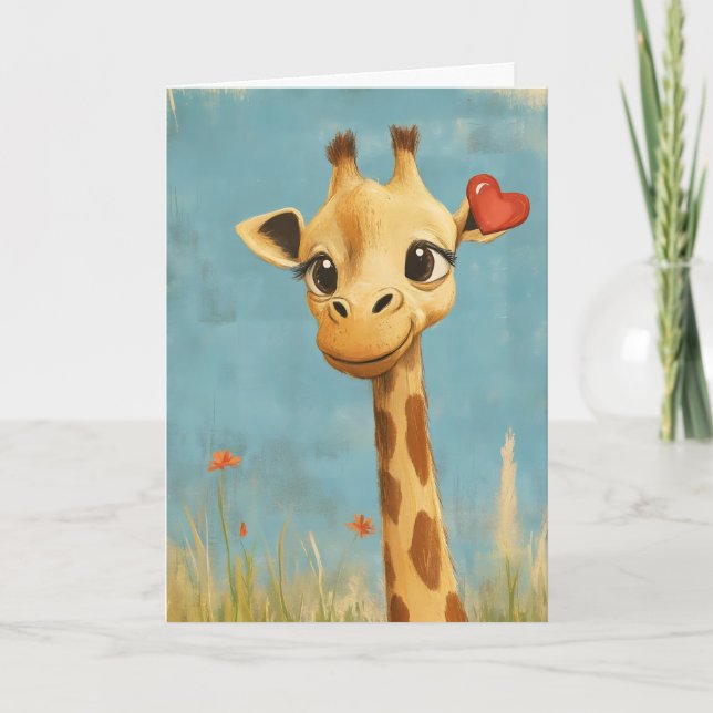 Cute Giraffe Heart Helgkort (Framsida)