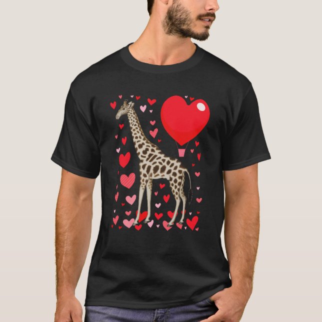 Cute Giraffe Heart Tall Couples Valentine Zoo Anim T Shirt (Framsida)