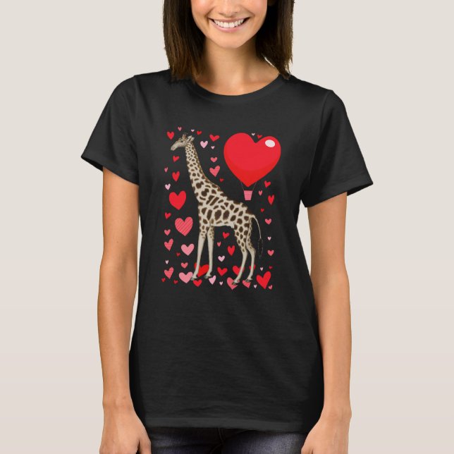 Cute Giraffe Heart Tall Couples Valentine Zoo Anim T Shirt (Framsida)