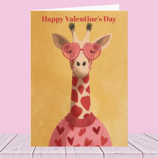 Cute Giraffe Hearts Pullover Valentine`s Day Card  Kort (Skapare uppladdad)