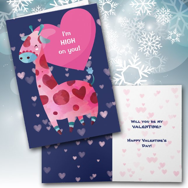 Cute Giraffe High på You Valentine Card Helgkort (Skapare uppladdad)