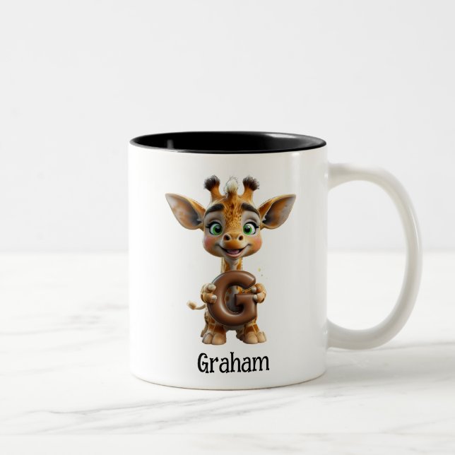 Cute Giraffe Holding Brev G Två-Tonad Mugg (Höger)