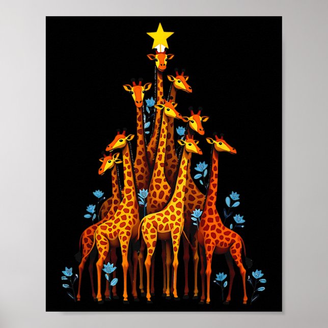 Cute Giraffe i Julgran Hat-Blommigten Giraffe Poster (Framsidan)