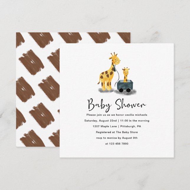 Cute Giraffe Illustration Baby Shower-inbjudan Inbjudningar (Fram/baksida)