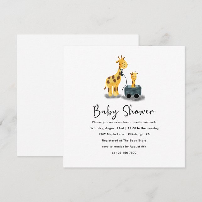 Cute Giraffe Illustration Baby Shower Inbjudningar (Fram/baksida)